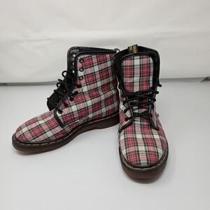 Dr. Martens Red and Black Plaid Boots